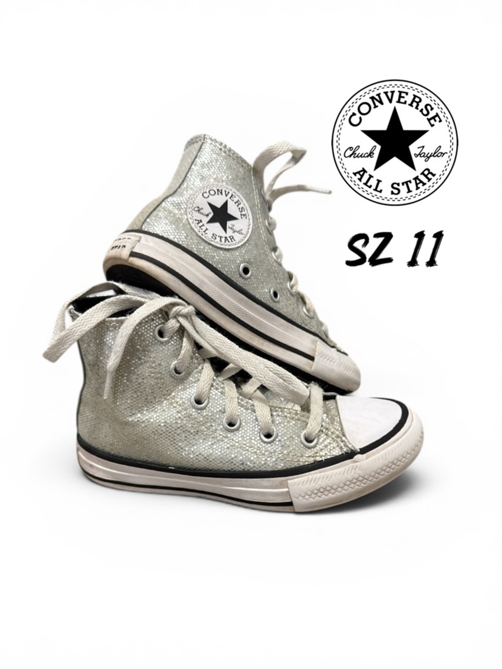 Converse sz 11 kids Chuck Taylor All Star Glitter Silver/Ash Stone/Black